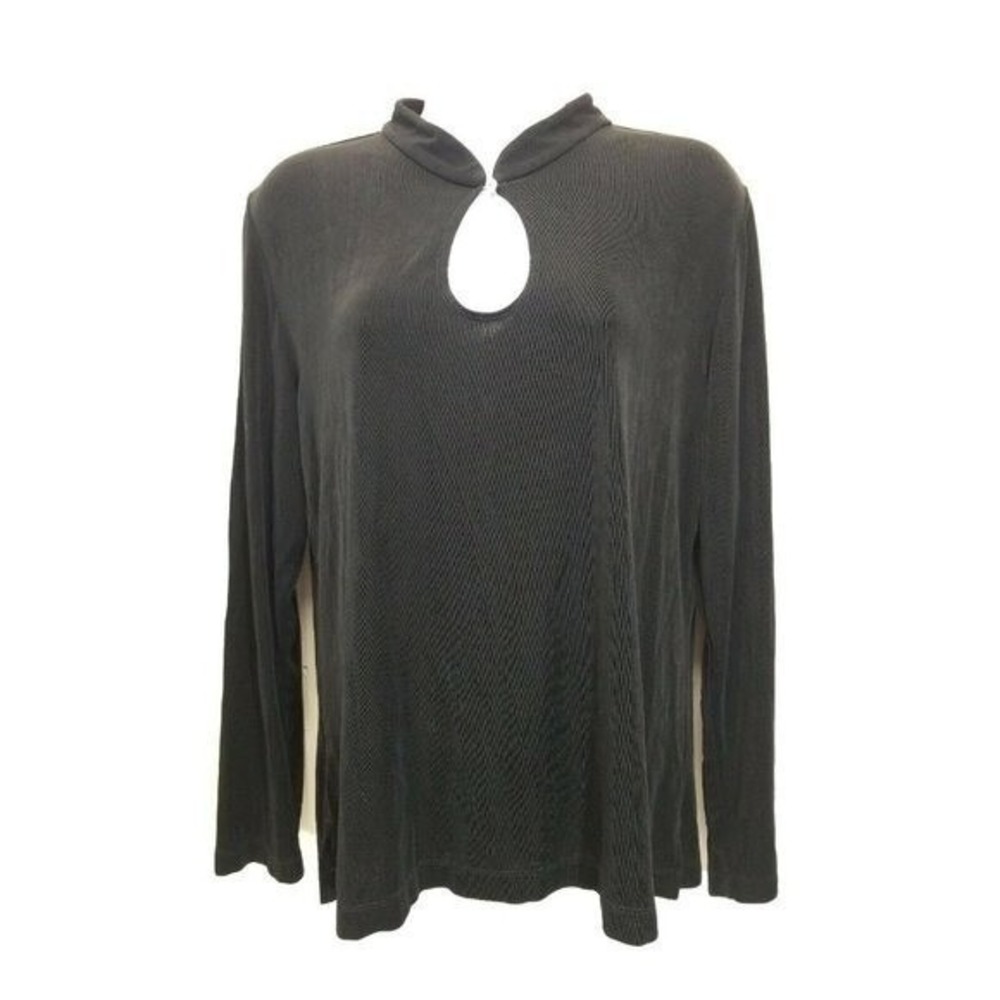 Chicos Travelers 2 Top Slinky‎ Liquid Knit Black Keyhole Long Sleeves L 12